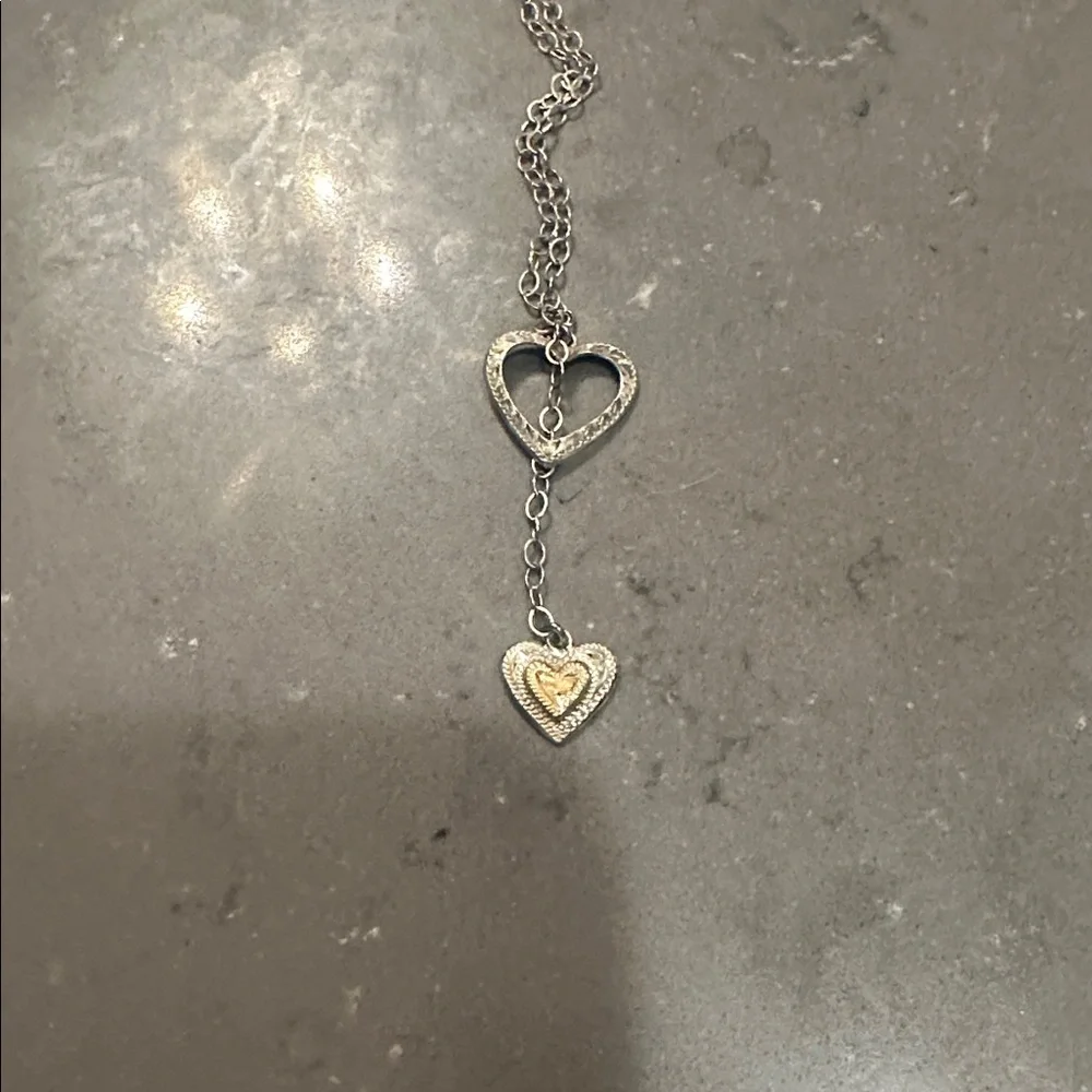 Silver and Gold Heart Pendant Necklace - Picture 2 of 4